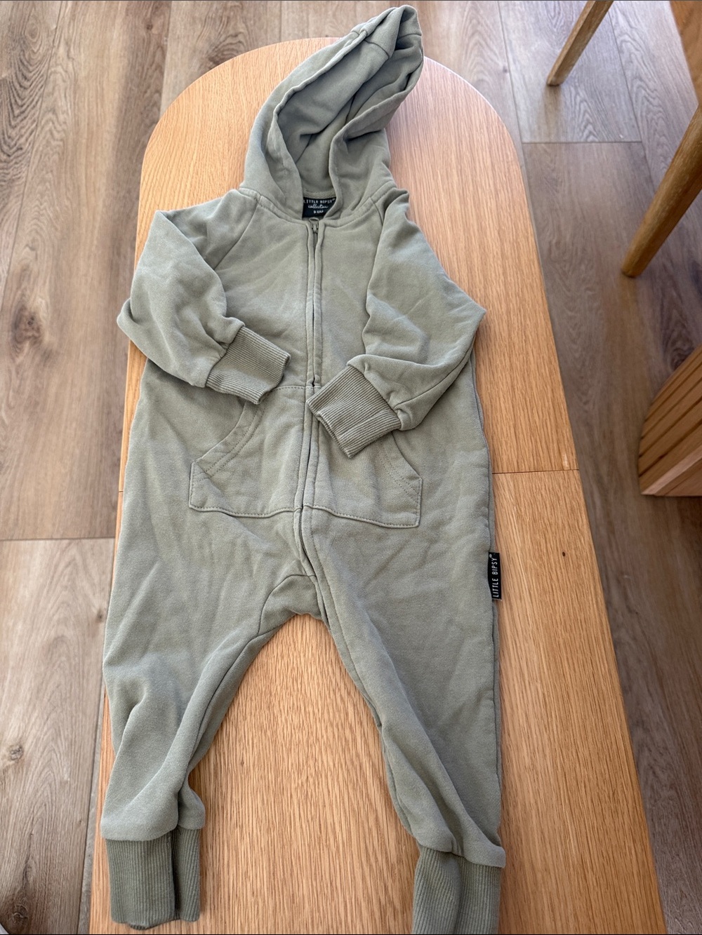 9-12m Little Bipsy one piece romper w hood sage green